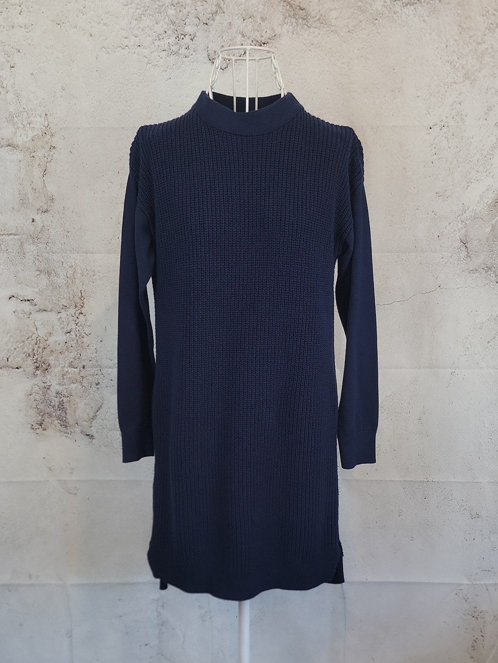 Halogen Navy Textured Knit Long-Sleeve Sweater Dress Womens Size S